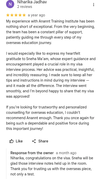Niharika Jadhav Google review