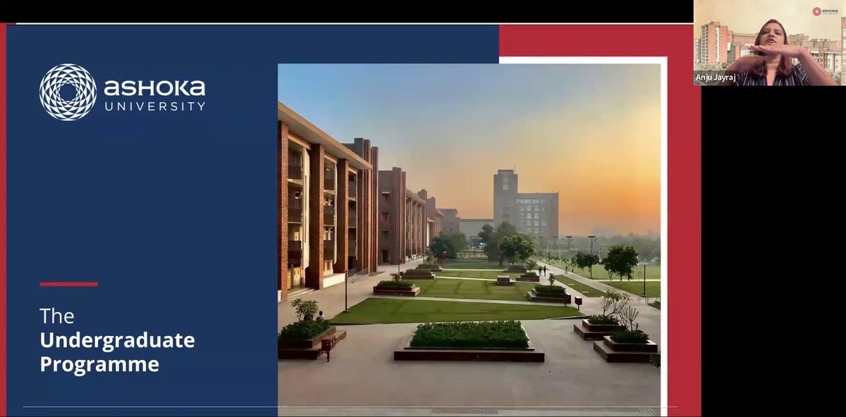 Ashoka University presentation with Ms. Anju Jayraj on screen during Ask Ashoka