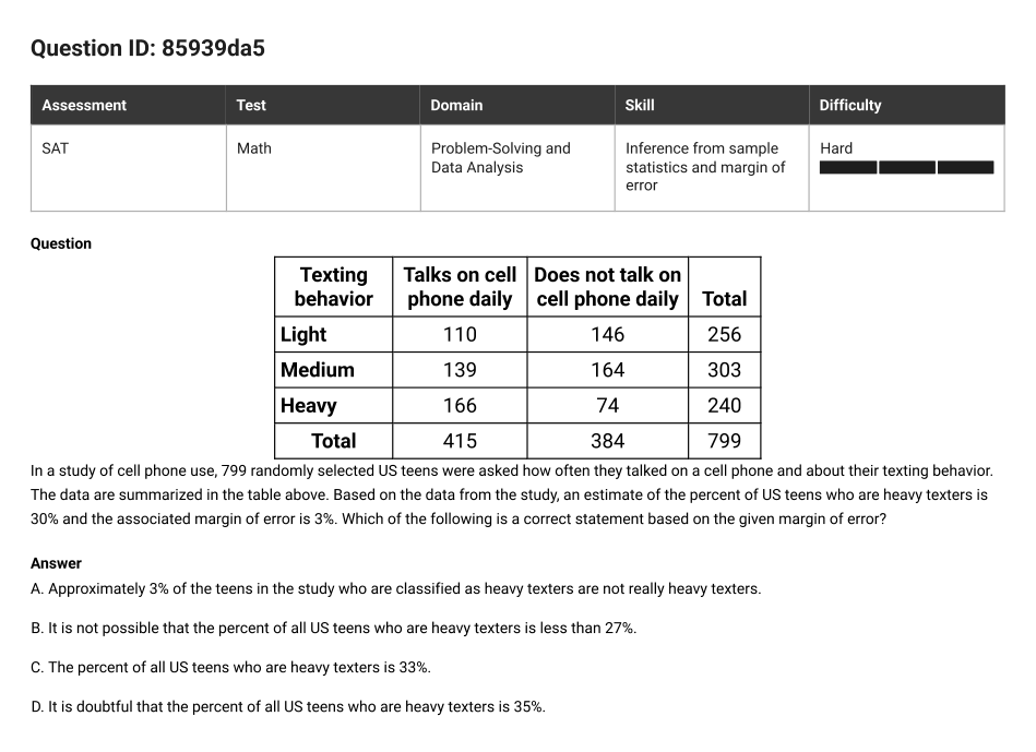 SAT Math question 3, ID 85939da5