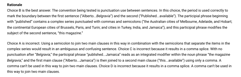 Official rationale for question 20