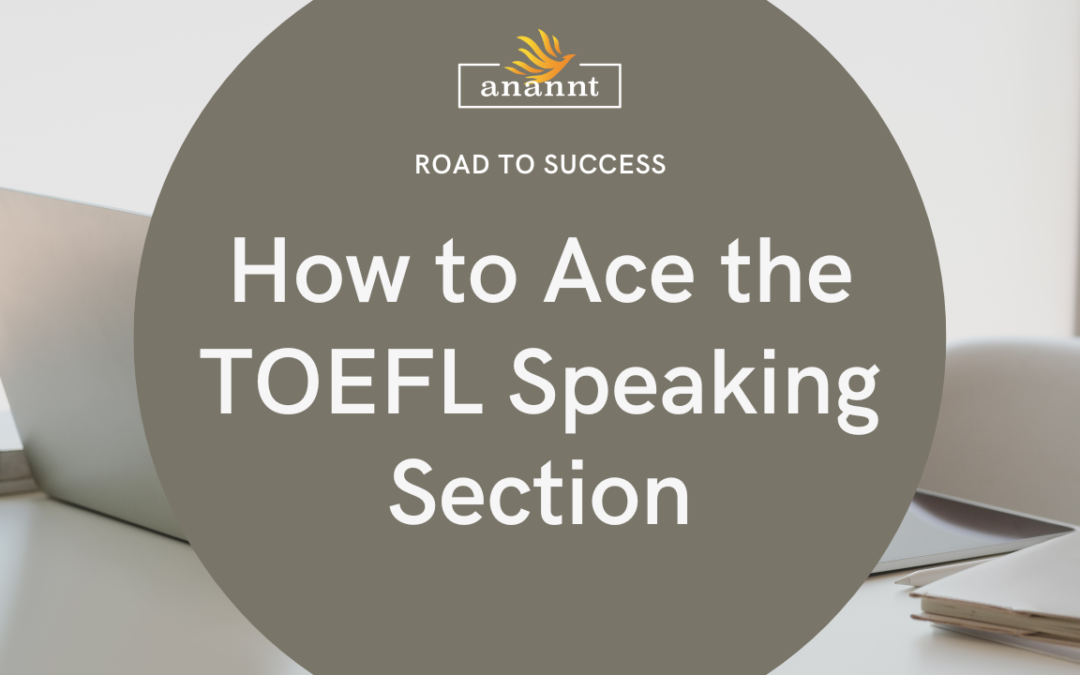 "Focused student practicing TOEFL speaking strategies using headphones and notebook."