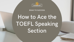 "Focused student practicing TOEFL speaking strategies using headphones and notebook."